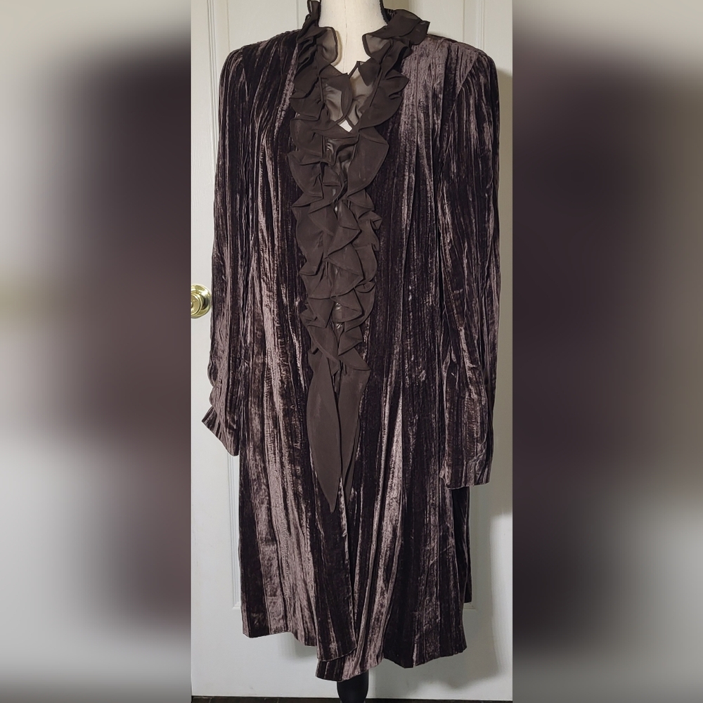 Focus 2000 Velvet Ruffle-Front Trench Coat - Brown